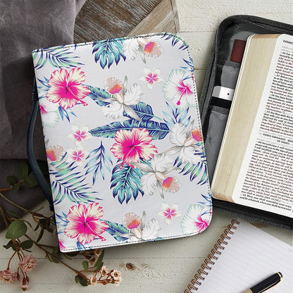 Hibiscus Orchids Hawaii Pattern Print Leather Bible Cover