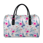 Hibiscus Orchids Hawaii Pattern Print Leather Duffle Bag