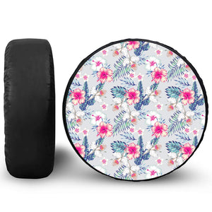 Hibiscus Orchids Hawaii Pattern Print Leather Spare Tire Cover