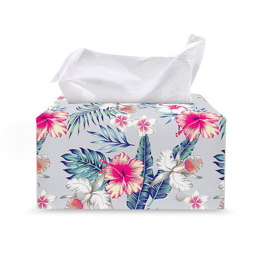 Hibiscus Orchids Hawaii Pattern Print Leather Tissue Box Cover