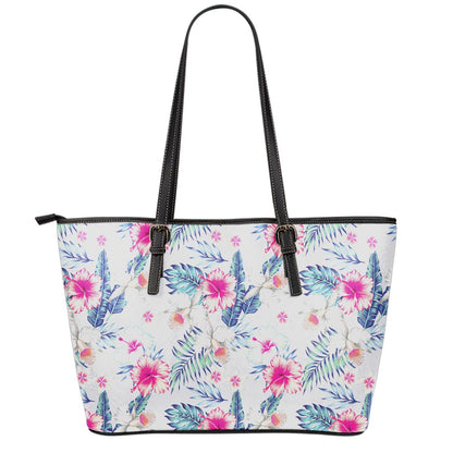 Hibiscus Orchids Hawaii Pattern Print Leather Tote Bag