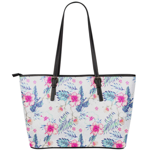 Hibiscus Orchids Hawaii Pattern Print Leather Tote Bag