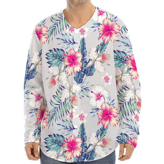 Hibiscus Orchids Hawaii Pattern Print Long Sleeve Baseball Jersey