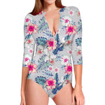 Hibiscus Orchids Hawaii Pattern Print Long Sleeve Swimsuit
