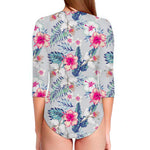 Hibiscus Orchids Hawaii Pattern Print Long Sleeve Swimsuit