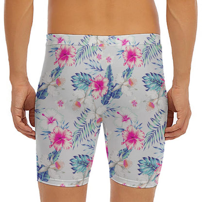 Hibiscus Orchids Hawaii Pattern Print Men's Long Boxer Briefs
