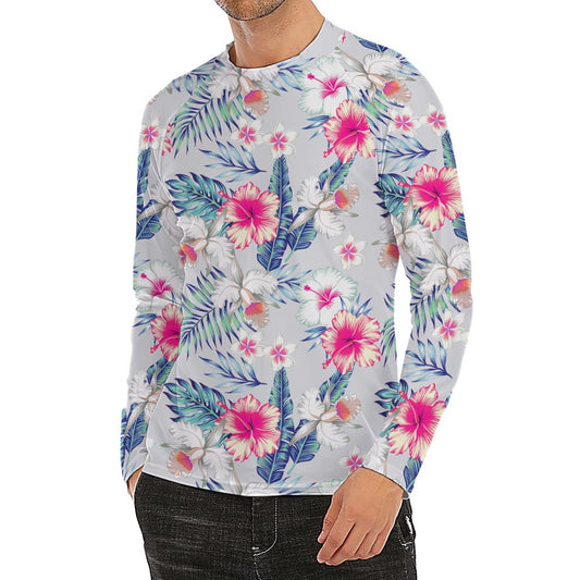 Hibiscus Orchids Hawaii Pattern Print Men's Long Sleeve Rash Guard