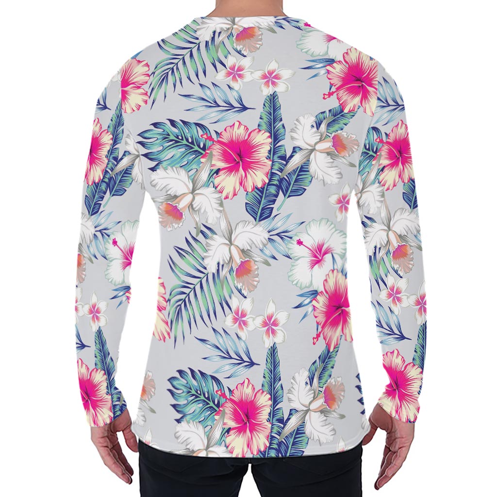 Hibiscus Orchids Hawaii Pattern Print Men's Long Sleeve T-Shirt