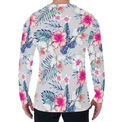 Hibiscus Orchids Hawaii Pattern Print Men's Long Sleeve T-Shirt