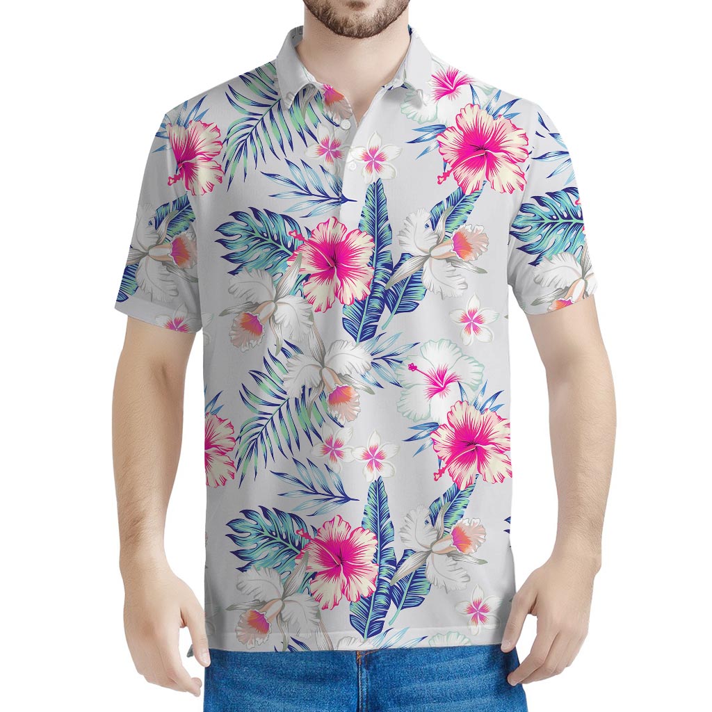 Hibiscus Orchids Hawaii Pattern Print Men's Polo Shirt