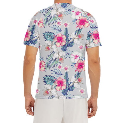 Hibiscus Orchids Hawaii Pattern Print Men's Short Sleeve Rash Guard