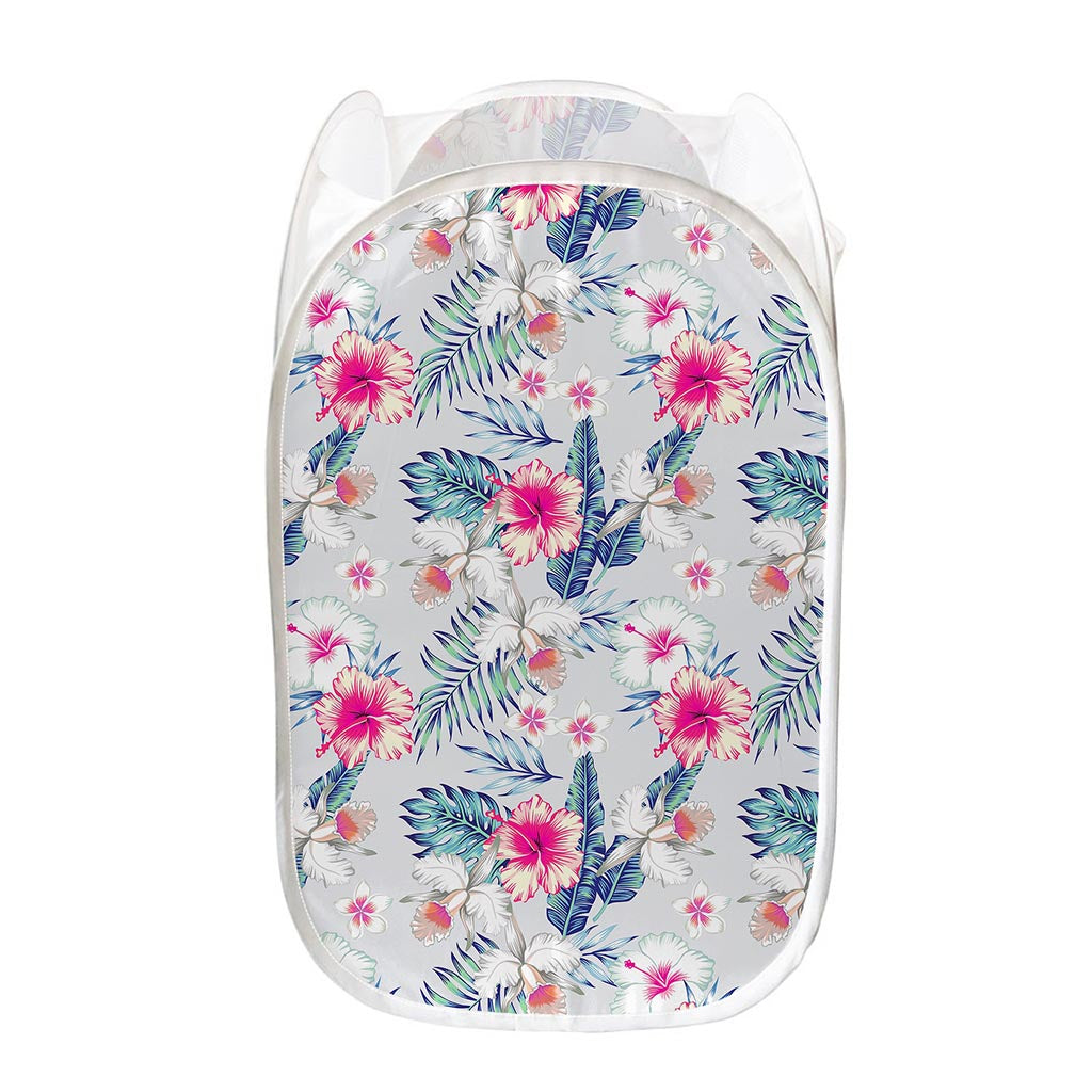 Hibiscus Orchids Hawaii Pattern Print Mesh Laundry Hamper