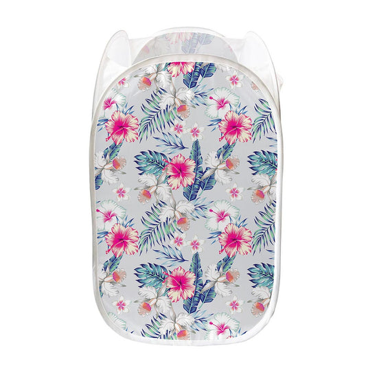 Hibiscus Orchids Hawaii Pattern Print Mesh Laundry Hamper