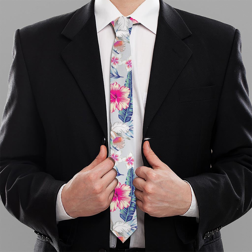 Hibiscus Orchids Hawaii Pattern Print Necktie
