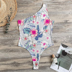 Hibiscus Orchids Hawaii Pattern Print One Shoulder Bodysuit