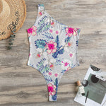 Hibiscus Orchids Hawaii Pattern Print One Shoulder Bodysuit