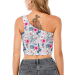 Hibiscus Orchids Hawaii Pattern Print One Shoulder Crop Top