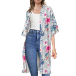 Hibiscus Orchids Hawaii Pattern Print Open Front Beach Cover Up