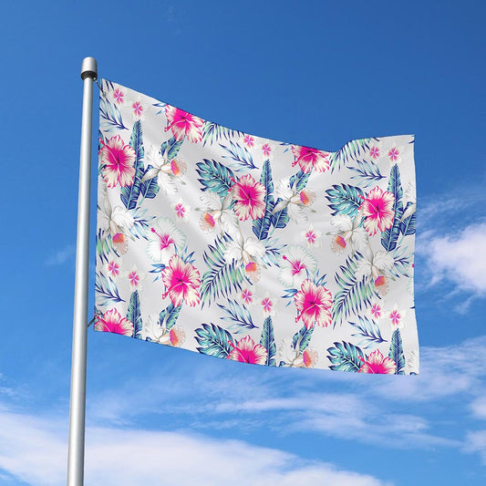 Hibiscus Orchids Hawaii Pattern Print Polyester Flag
