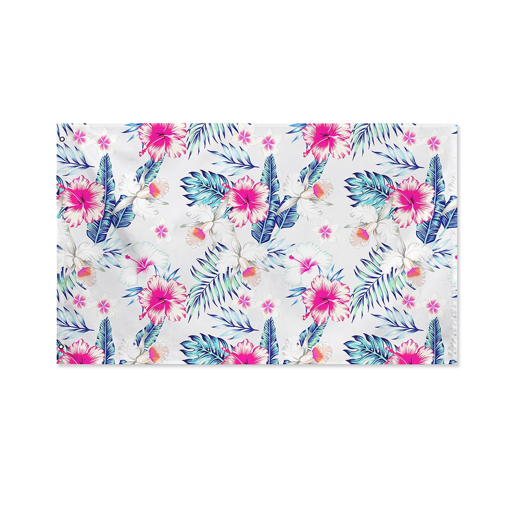 Hibiscus Orchids Hawaii Pattern Print Polyester Flag