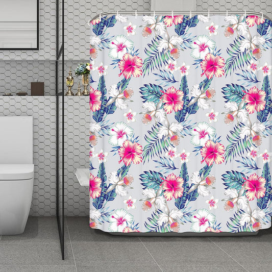 Hibiscus Orchids Hawaii Pattern Print Polyester Shower Curtain