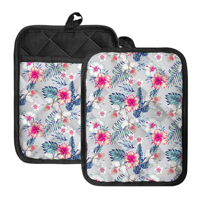 Hibiscus Orchids Hawaii Pattern Print Pot Holders With Pocket