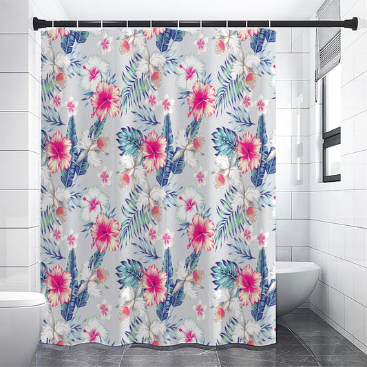 Hibiscus Orchids Hawaii Pattern Print Premium Shower Curtain