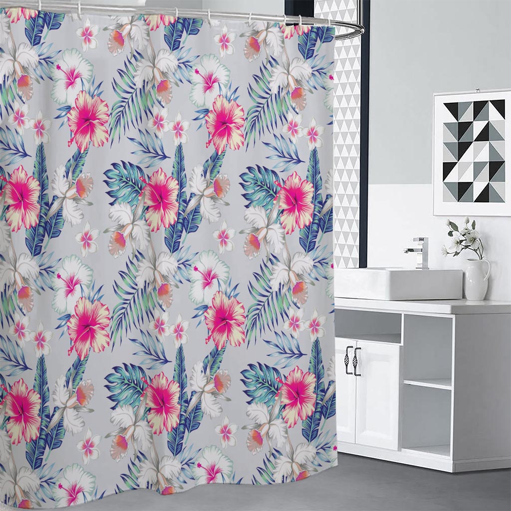 Hibiscus Orchids Hawaii Pattern Print Premium Shower Curtain