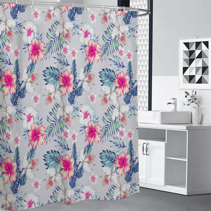 Hibiscus Orchids Hawaii Pattern Print Premium Shower Curtain