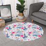 Hibiscus Orchids Hawaii Pattern Print Round Rug