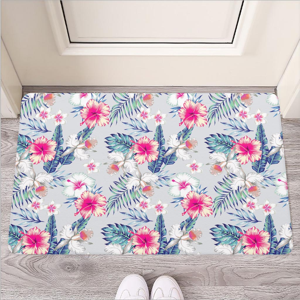 Hibiscus Orchids Hawaii Pattern Print Rubber Doormat