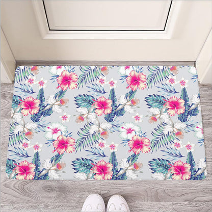 Hibiscus Orchids Hawaii Pattern Print Rubber Doormat