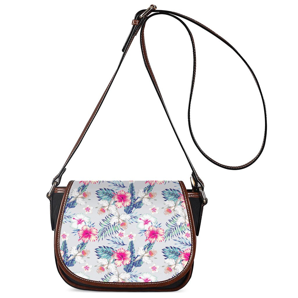 Hibiscus Orchids Hawaii Pattern Print Saddle Bag