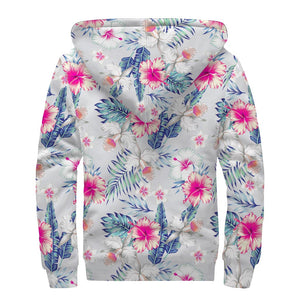 Hibiscus Orchids Hawaii Pattern Print Sherpa Lined Zip Up Hoodie