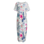 Hibiscus Orchids Hawaii Pattern Print Short Sleeve Long Nightdress