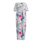 Hibiscus Orchids Hawaii Pattern Print Short Sleeve Long Nightdress