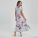 Hibiscus Orchids Hawaii Pattern Print Short Sleeve Maxi Dress
