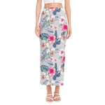 Hibiscus Orchids Hawaii Pattern Print Side Slit Maxi Skirt