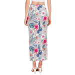 Hibiscus Orchids Hawaii Pattern Print Side Slit Maxi Skirt