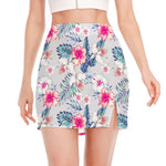 Hibiscus Orchids Hawaii Pattern Print Side Slit Mini Skirt