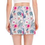 Hibiscus Orchids Hawaii Pattern Print Side Slit Mini Skirt