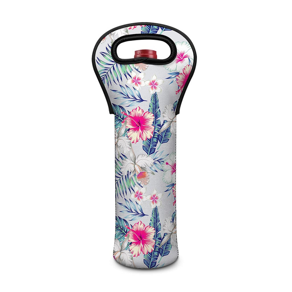 Hibiscus Orchids Hawaii Pattern Print Single Neoprene Wine Tote
