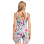 Hibiscus Orchids Hawaii Pattern Print Sleeveless One Piece Swimsuit