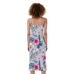 Hibiscus Orchids Hawaii Pattern Print Slim Fit Midi Cami Dress