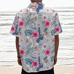 Hibiscus Orchids Hawaii Pattern Print Textured Short Sleeve Shirt