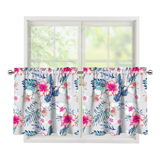 Hibiscus Orchids Hawaii Pattern Print Tier Curtains