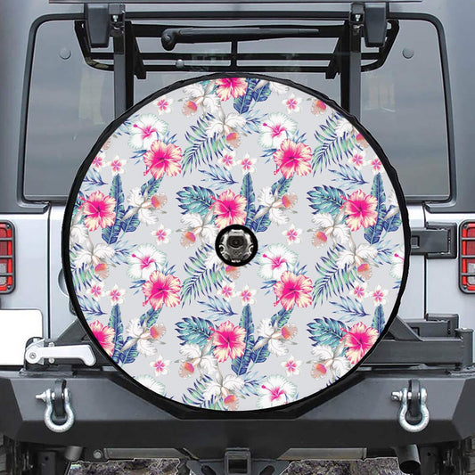 Hibiscus Orchids Hawaii Pattern Print Tire Cover With Camera Hole