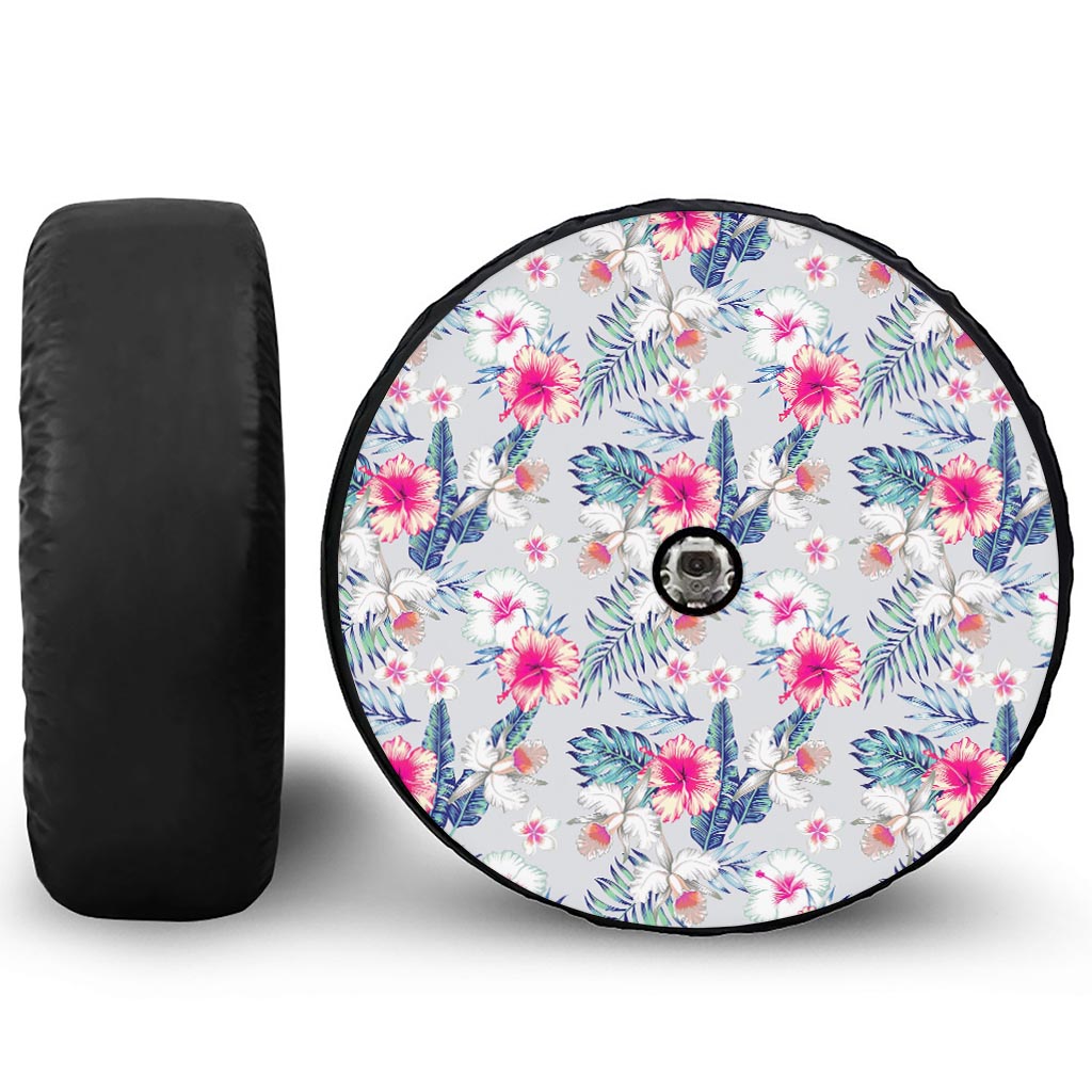 Hibiscus Orchids Hawaii Pattern Print Tire Cover With Camera Hole