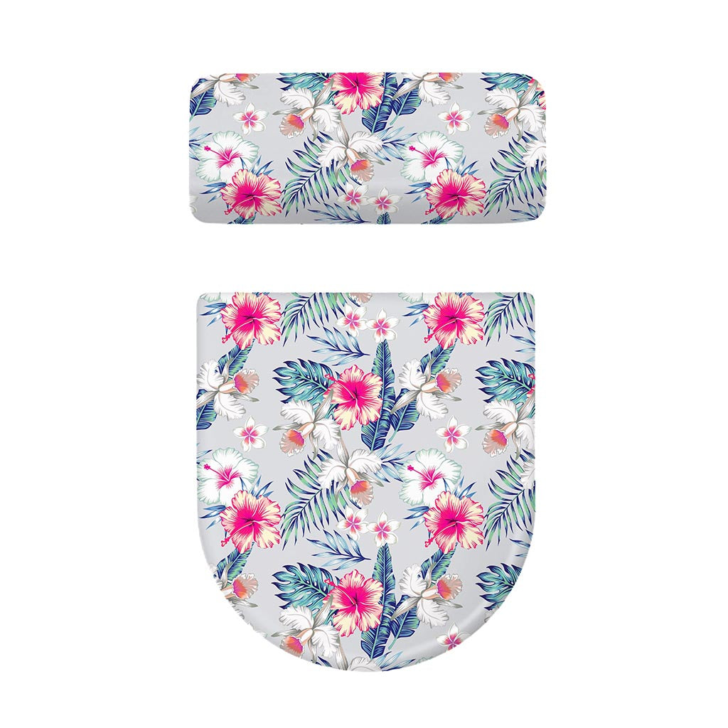 Hibiscus Orchids Hawaii Pattern Print Toilet Lid And Tank Cover Set