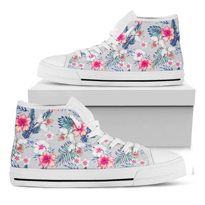 Hibiscus Orchids Hawaii Pattern Print White High Top Sneakers